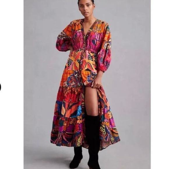 Anthropologie X Farm Rio Button-Front Maxi Dress size 2X - Picture 1 of 16